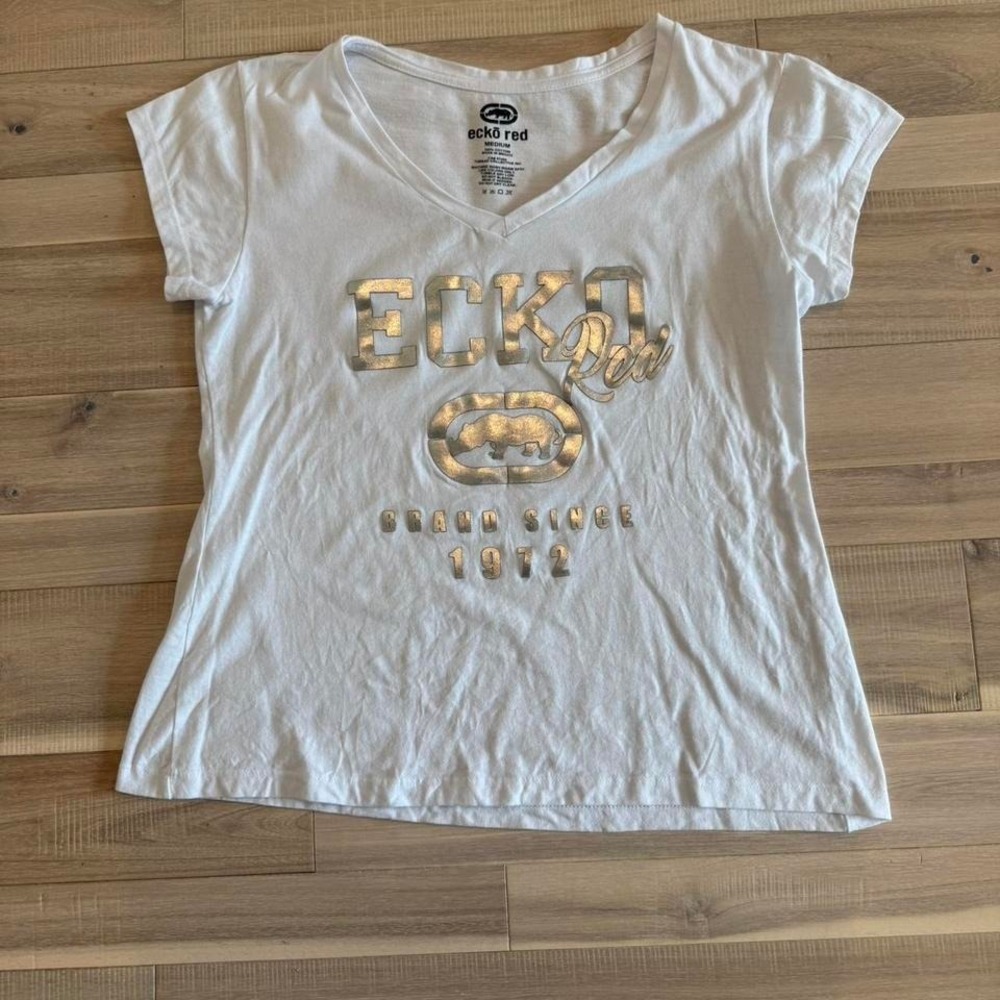 Y2K Ecko Unltd. white & gold baby tee Size M #skater
